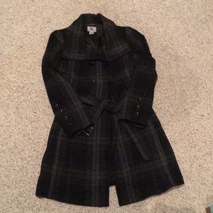 Gray and Black Plaid Peacoat